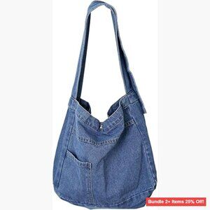 Large Denim Canvas Shoulder Bag Retro Satchel Crossbody Tote Casual
